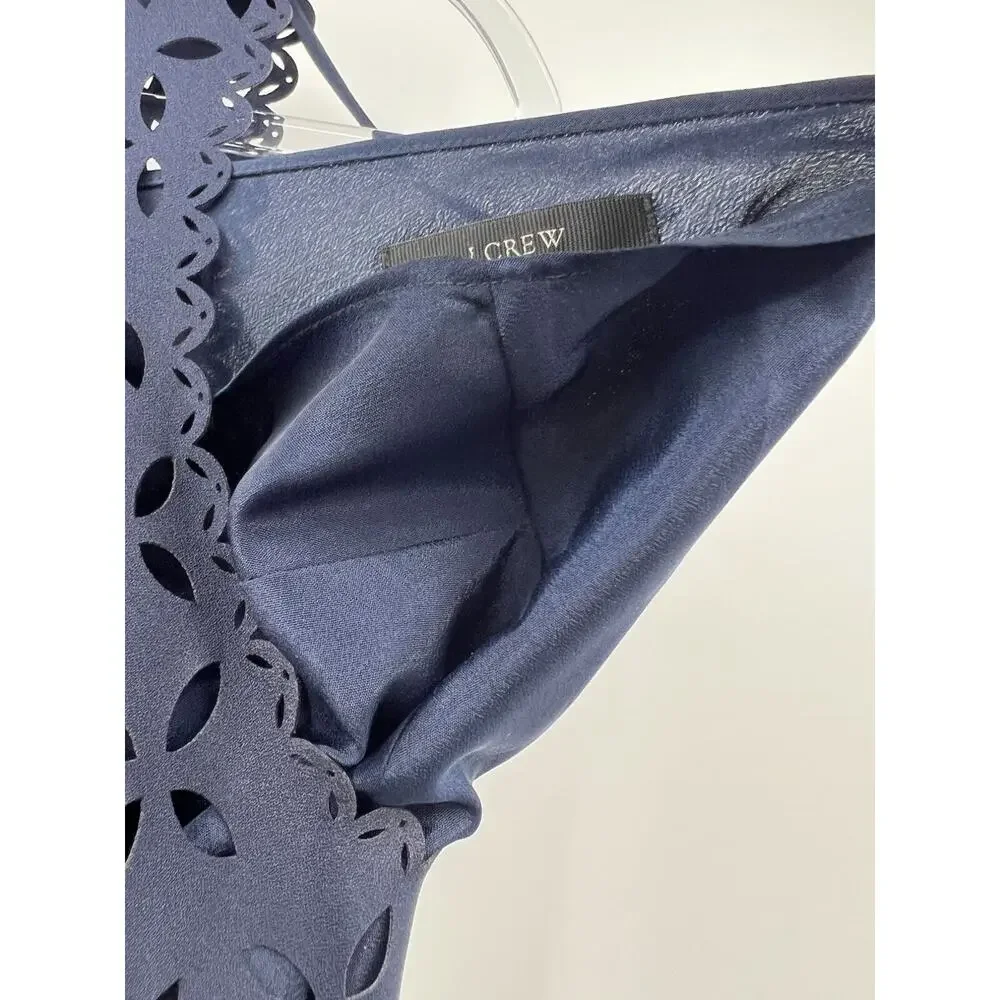 J. Crew Womens Blue Sleeveless Shift Dress Size 2 Cocktail Eyelet Cut Out Floral